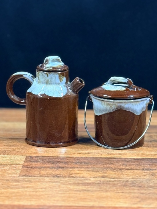 Other - Brown Pottery Pitcher and Bucket w/Lid